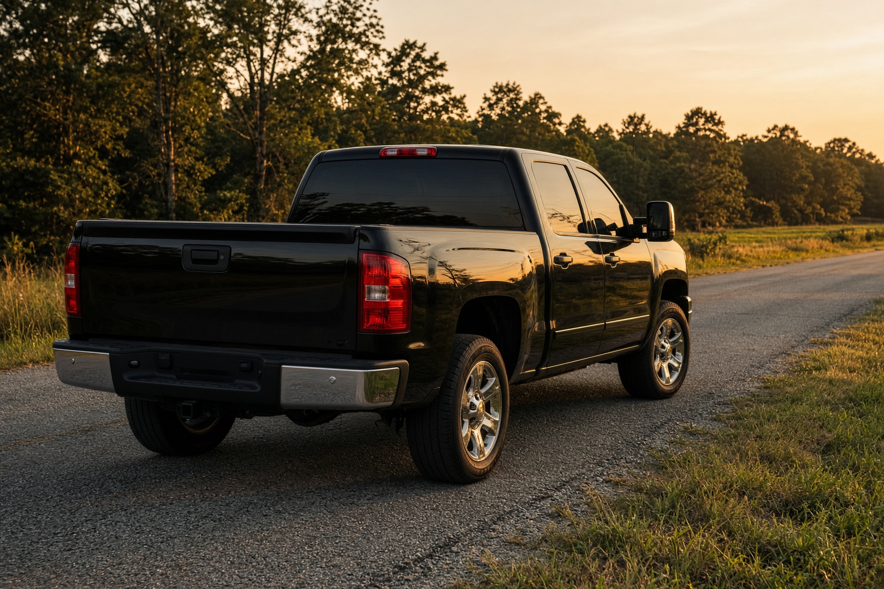 Black Chevrolet Silverado with professional window tint